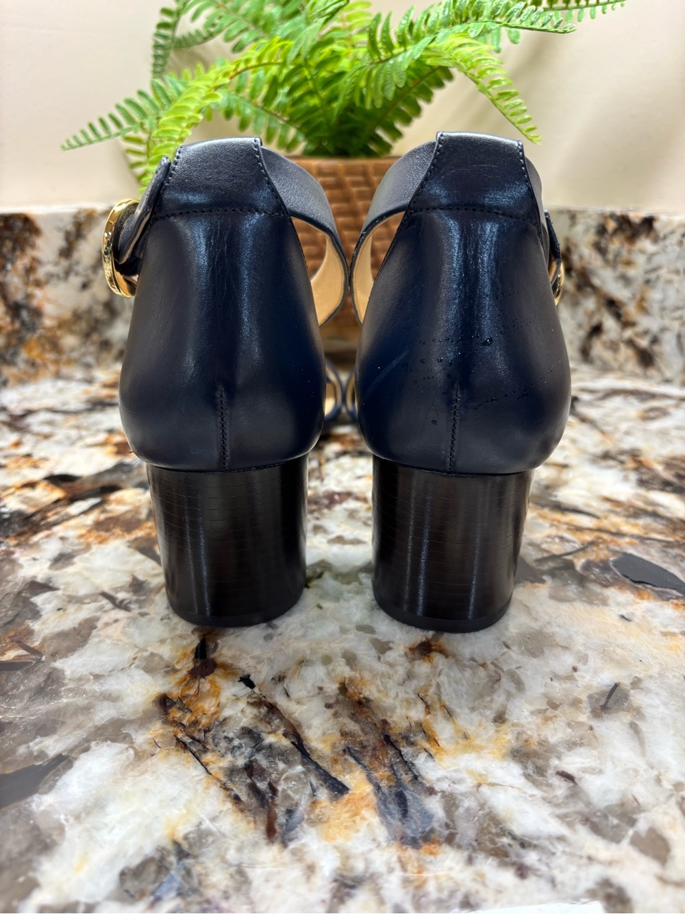 Michael Kors Navy Blue Ankle-Strap Block Heel Sandals - Picture 10 of 15